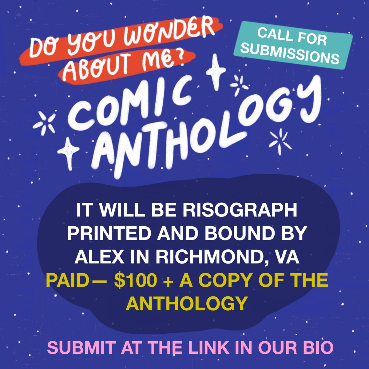 Calling all comic artists and illustrators!!!! 

We're creating a "Do You Wonder About Me?" comic anthology, where we have 10 artists each make a two-color, 1-2 page comic based on a song from the album. It will be bound and riso printed by us!!