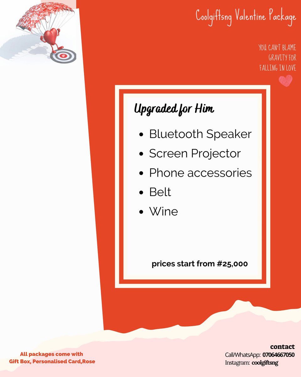 coolgiftsng's tweet photo. Valentine is Coming. 💕💕

Which of our three packages will you like to receive??

#valentinesdaygift #ValentinesDay #valentinesday2021 #coolgiftsng https://t.co/0imEcJpGLj