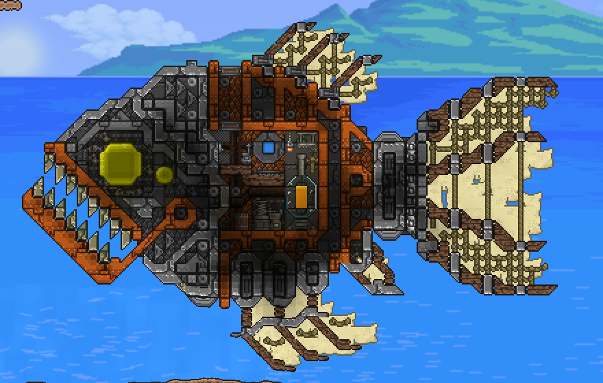 My train. It's modeled loosely on the Leviathan steam engine : r/Terraria