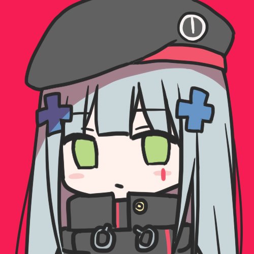 hk416 (girls' frontline) 1girl solo green eyes hat long hair hair ornament red background  illustration images