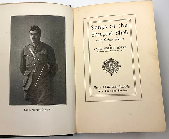 ...collection entitled “Songs of the Shrapnel Shell and Other Verse”. Capt Horne and 2Lt Thomas Miller lie side by side in Mazingarbe Communal Cemetery. The third officer involved in the mercy dash, Lt Jeffery Penfold, who died the next day, is buried in Noeux-les-Mines...(9/13)