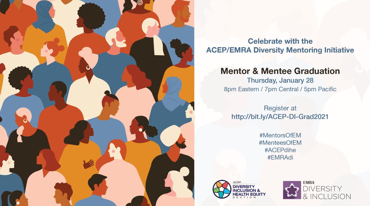 emresidents's tweet image. 🎉Join @ACEPNow + EMRA in honoring the grads from our Diversity Mentoring Initiative tomorrow @ 8pm EST. Hear firsthand experiences from our mentorship group and get excited about the year ahead of us! 

bit.ly/ACEP-DI-Grad20…

@roberson3james
@AlessandraJime
@Stephanie_C21