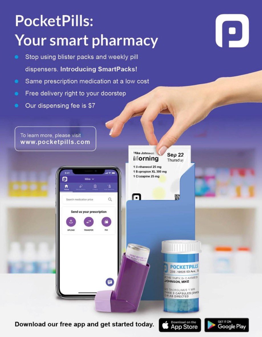 Have you registered your #benefitplan with Pocket Pills? Employees can use this all digital pharmacy with a low dispensing fee of $7 and home delivery. Contact us to register your plan info@thrivebenefits.ca #employeebenefits #benefitplans #pocketpills