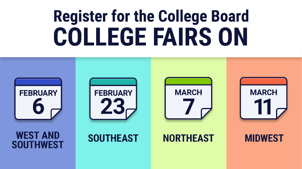 Show colleges you’re interested! Attend #BigFutureDays to meet representatives from hundreds of colleges. You can register for any of these free virtual college fairs, and more than one. spr.ly/6015HbUst