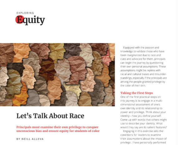 NAESP's tweet photo. Let’s Talk About Race: Principals must examine their own privilege to conquer unconscious bias and ensure equity for students of color. https://t.co/ZKmfo6wQAJ via @NAESP @NeillAlleva #PrincipalMag #ExploringEquity https://t.co/1WukGA2rsQ
