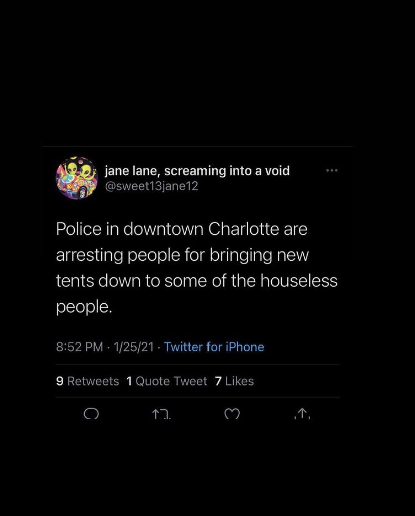 honestari's tweet photo. URGENT! HELP!🚨

Charlotte, NC has a place called “Tent City” an encampment of dozens of homeless people right outside of uptown &amp; after months of asking for help the city is going to EVICT THEM! They have began to demean &amp; violently arrest these ppl for being homeless (1/3) https://t.co/pbWzSkejDb