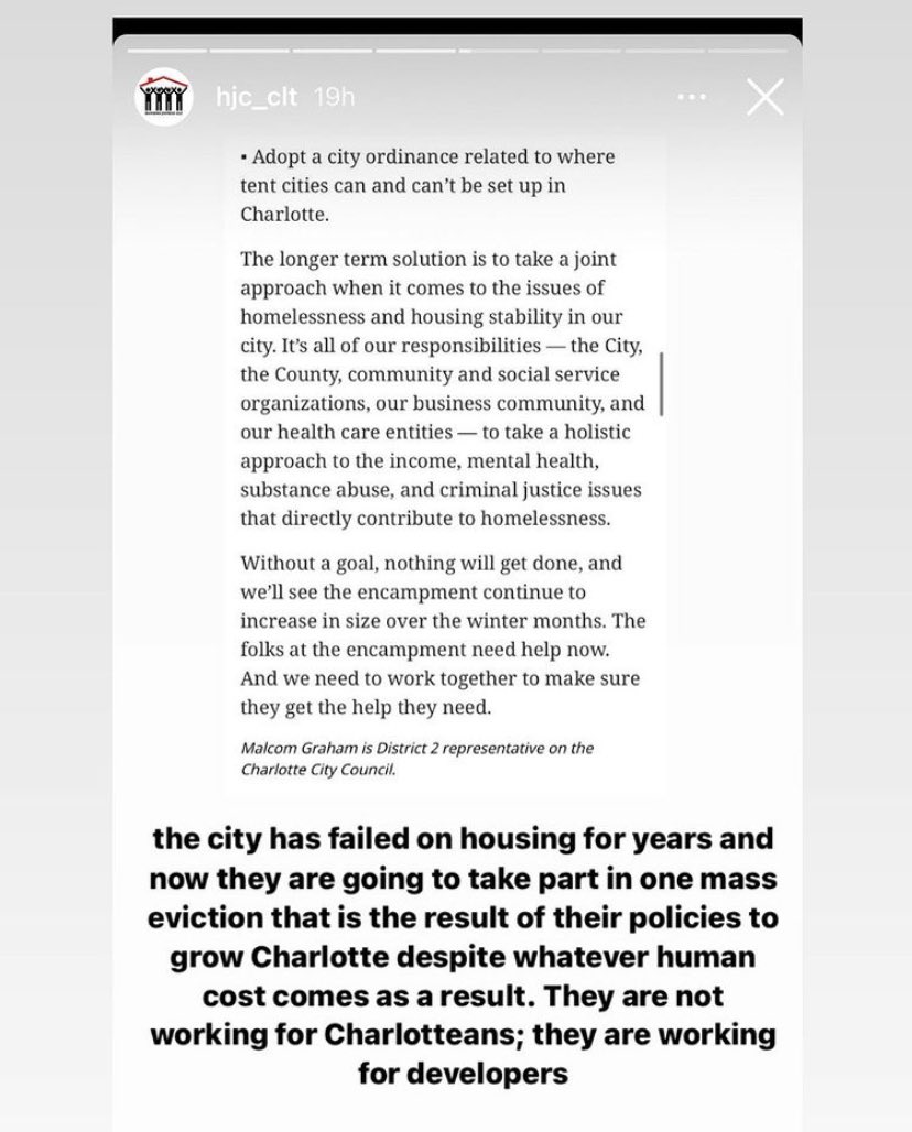 honestari's tweet photo. URGENT! HELP!🚨

Charlotte, NC has a place called “Tent City” an encampment of dozens of homeless people right outside of uptown &amp; after months of asking for help the city is going to EVICT THEM! They have began to demean &amp; violently arrest these ppl for being homeless (1/3) https://t.co/pbWzSkejDb