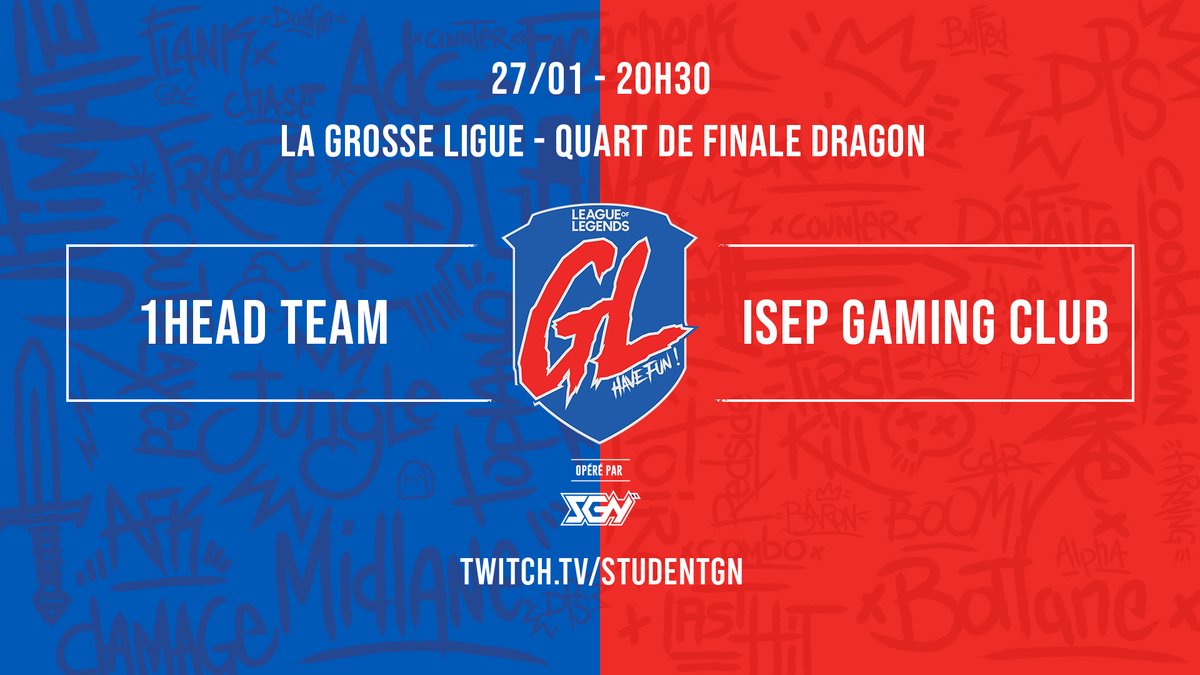 Student_GN's tweet photo. Après ceux du Baron, place aux quarts de finale Dragon, avec notamment un match entre 1Heam Team et @IsepGamingClub pour une place dans le dernier carré ! 👊

Rendez-vous dès 20h15 pour le preshow en compagnie de @w4rb0Cast et @gcryler ! 🎙️

📺 https://t.co/M7KFYGyEgm https://t.co/M5T0wq8tlU