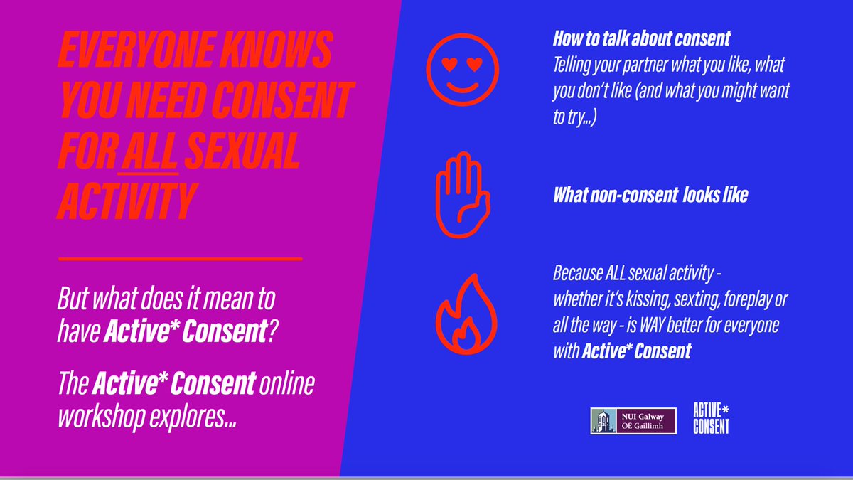 Looking forward to facilitating our first evening #ActiveConsent workshop at 7.30pm today together with my colleague Daniel Caldwell. Hoping for a large attendance at this one. If you are a #Firstyearstudent who hasn't attended a consent workshop yet, check your email to sign up