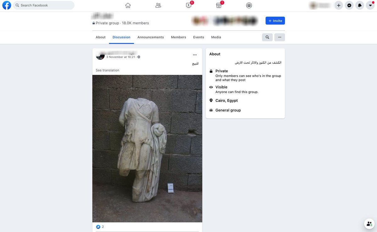 More valuable finds may be posted by the same user across multiple Facebook Groups.We've previously highlighted this user listed as located in Derna, Libya, posted a Roman marble statue for sale across three Facebook trafficking groups over the course of two weeks.