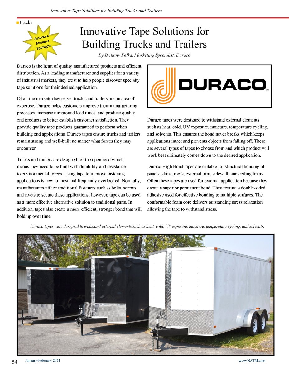 DuracoTapes's tweet image. Have you seen our latest article in Tracks Magazine?  Be sure to read up on our innovative tape solutions for manufacturing trucks and trailers.  Guaranteed smooth panels, quiet rides, and more.
hubs.la/H0FdVP70

#DuracoTapes #TapeSolutions #Trucks #Trailers