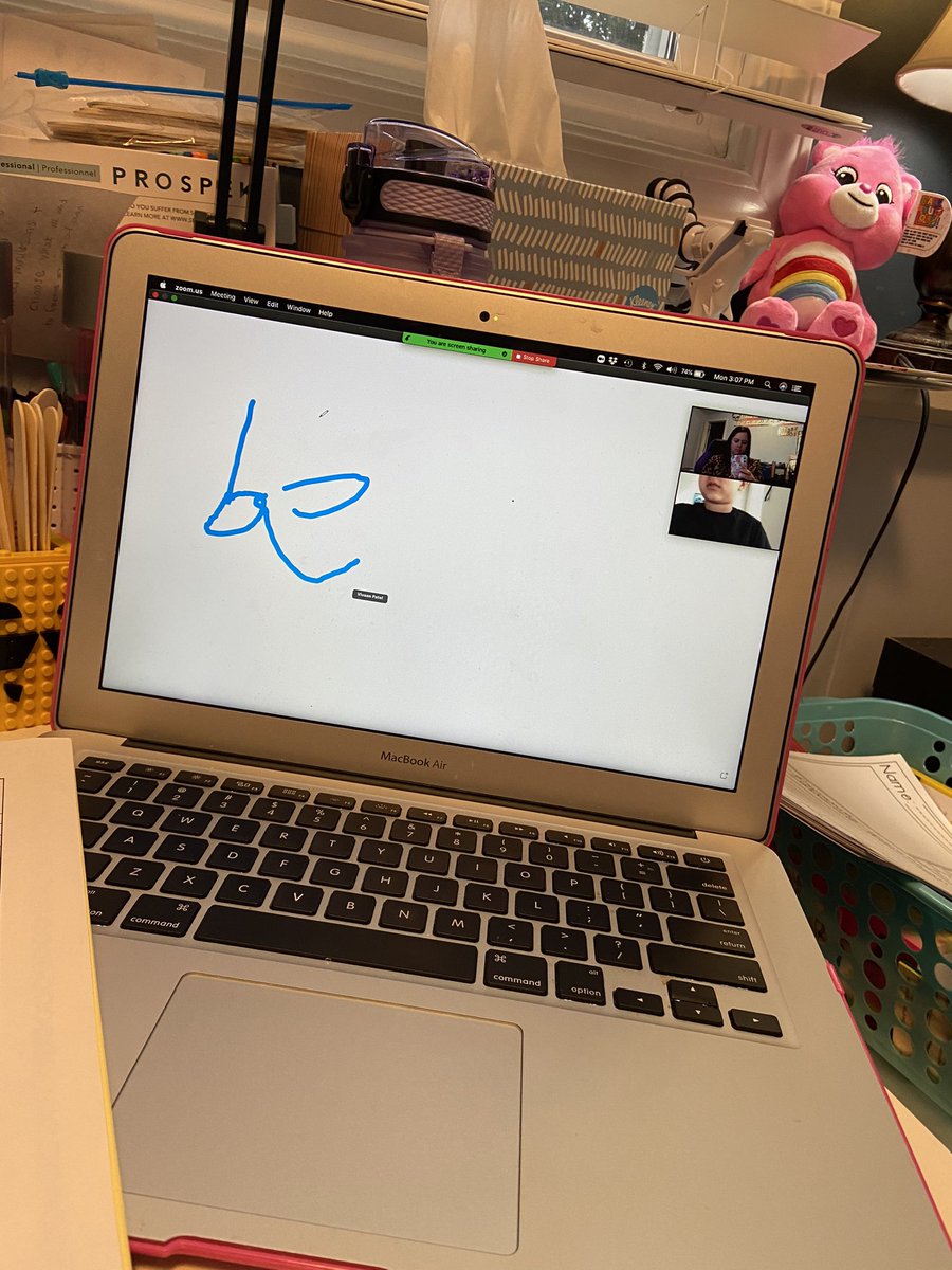 This eTeaching would be so much harder without my entourage of devices... this is my everyday! I just started using @zoom_us white board in a breakout room to assess students ability to write letters and create CVC words...game changer. #boyerkindercubs #weareSL