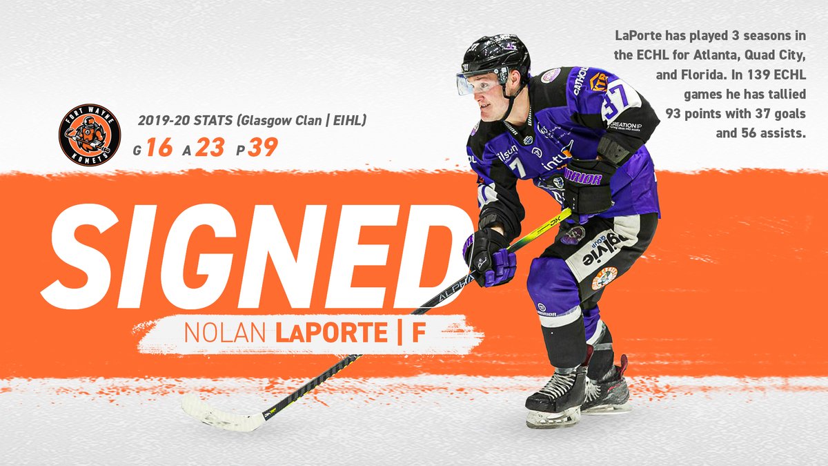 FWKomets's tweet image. LaPorte (@NolanLaPorte) played in Europe last season with the @ClanIHC of the EIHL. Before heading overseas, the forward played three seasons in the ECHL with @atlgladiators, @FL_Everblades, and Quad City.