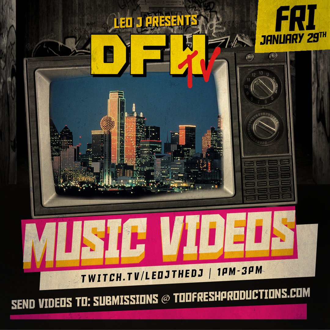 Yo! On Friday I will be live streaming my new Twitch show #DFWTV featuring nothing but Dallas hip hop music videos. So if you have something you would like me to get in the rotation, send it my way. Tune in 👉 twitch.tv/leojthedj