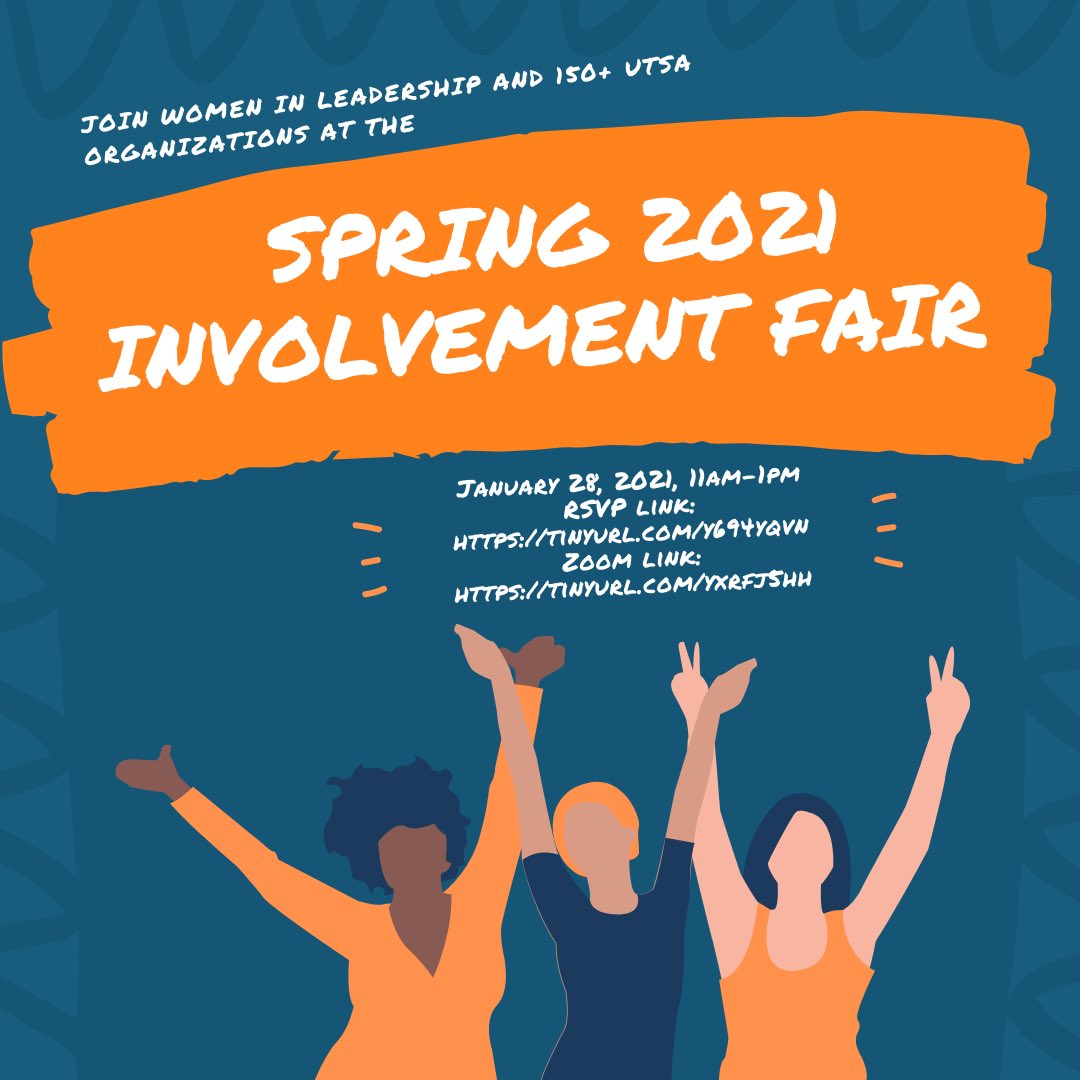 WILUTSA's tweet photo. Come meet the WIL team and 150+ #utsa organizations at the virtual Involvement Fair TOMORROW on zoom! 💻

💖More info on the flyer below or on our link tree in our bio 👩🏾‍💻👩🏿‍🚀👩🏻‍🔬👩🏽‍🎨 #womeninleadership #womenempowerment https://t.co/6OoA5Tzl8r