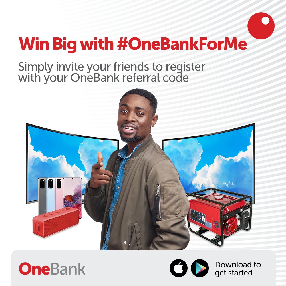 Sterling_Bankng's tweet photo. Win amazing prizes with your OneBank App!
Post your Onebank referral link on your social media pages and get your friends to register. 
Don’t forget to use the hashtag #OneBankReferAndWin
Visit https://t.co/wAOQneSjxo to download the App.
#OneBankBySterling #OneBank https://t.co/3fcxAbmZ9w
