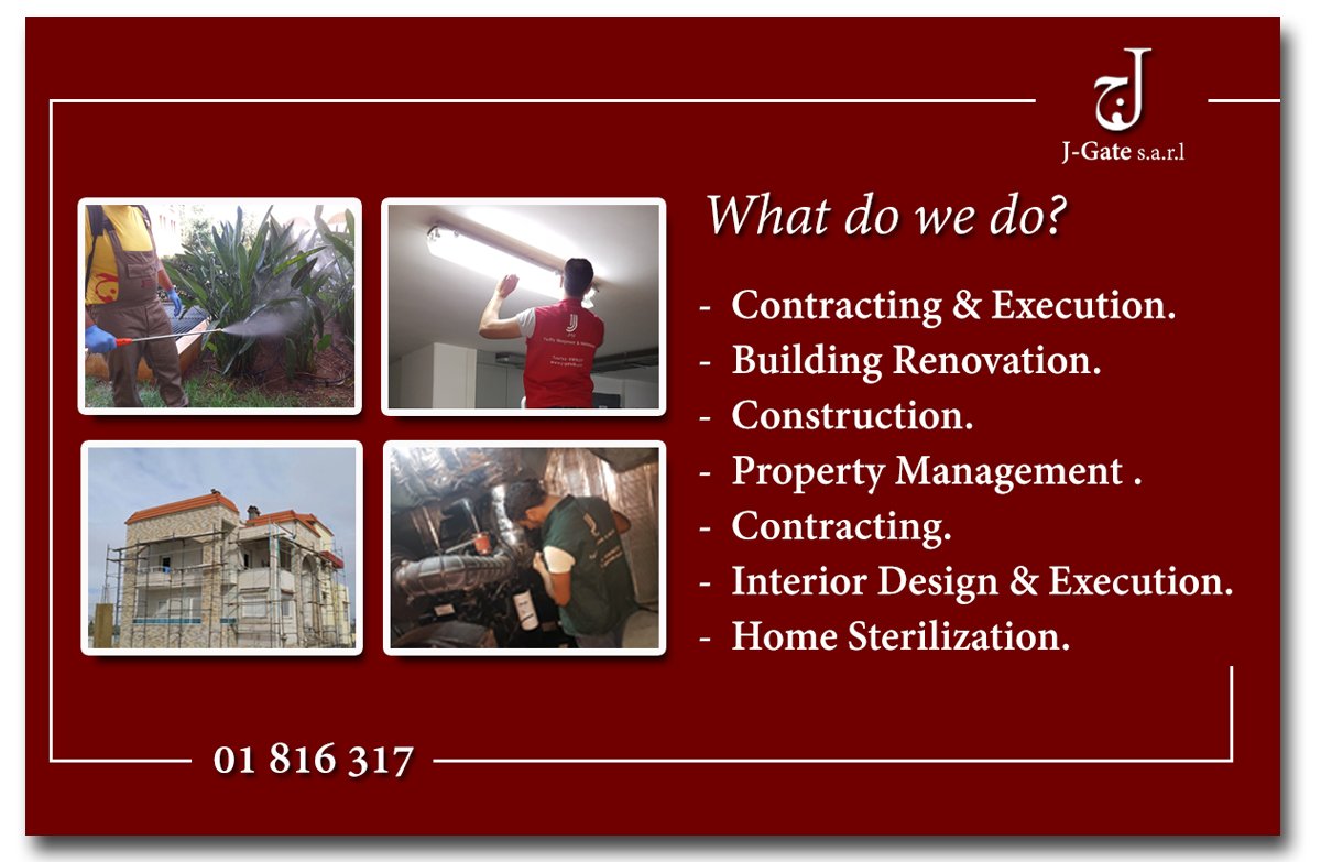 JGatelb's tweet photo. We are a leading #Lebanese #Contracting company.
We provide professional #Architecture #Design #Construction #HomeMaintenance  #PropertyManagement #Services #Contracting #Concrete #Buildings #buildingrenovation &amp; much more.
#Professional #creative #innovative #beirut #Lebanon https://t.co/AvfnmSJKw0