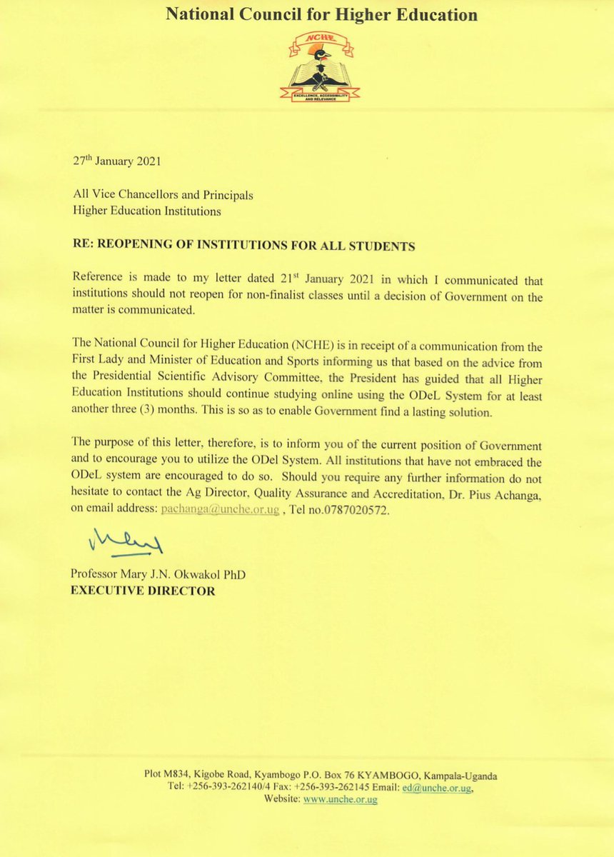 Ubc Uganda Press Statement On The Reopening Of Institutions For All Students Details Ubcnews