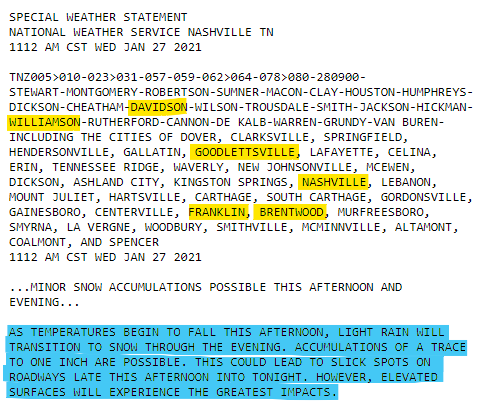 NashSevereWx's tweet photo. We're on the "trace" side of the "trace to one inch" part of this new Special Weather Statement from @NWSNashville. 

Natchez Trace? More like the "Nochance Trace" amiright? 🥁 (don't worry everyone I'll be appearing for a set at Zanie's soon). https://t.co/bpvYyViJbA