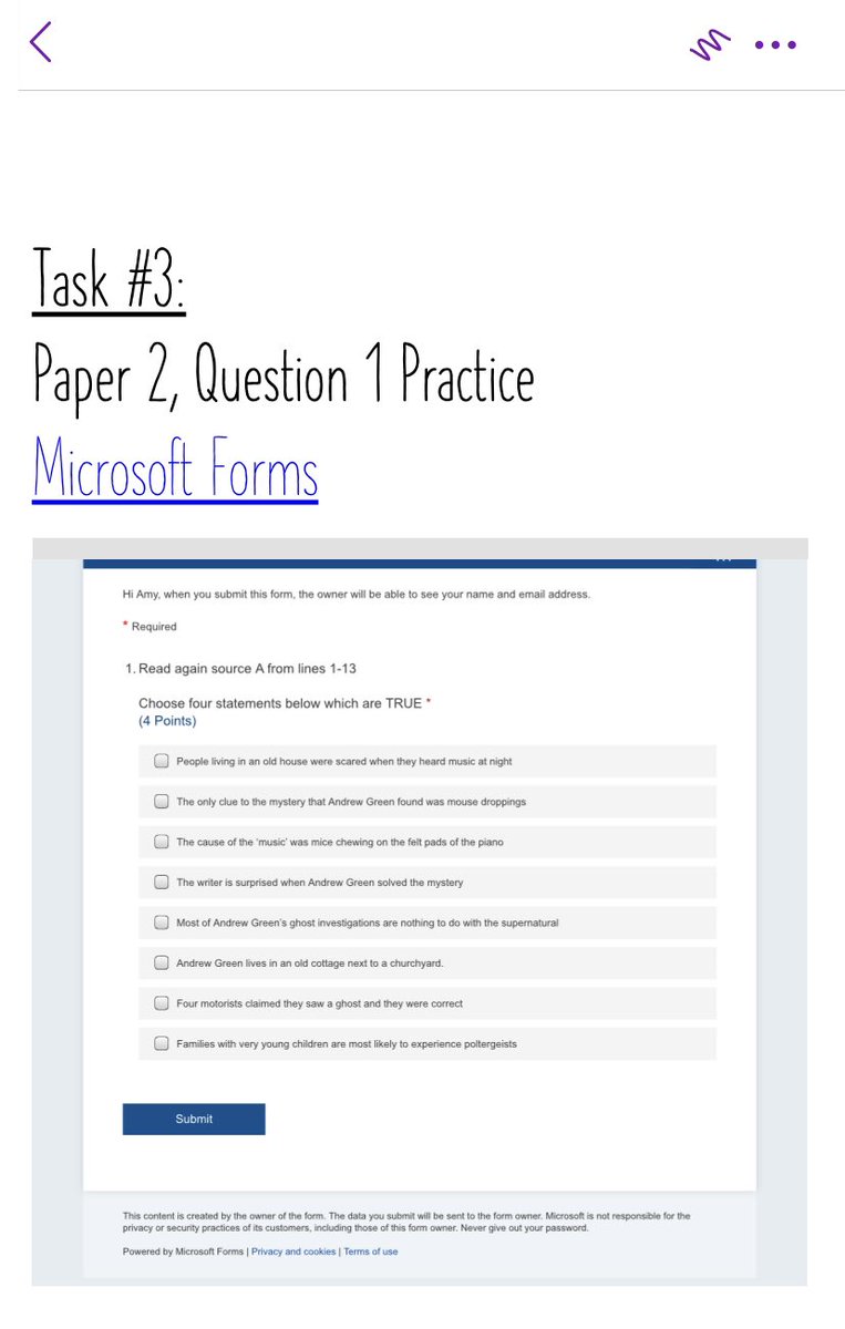 MrsClarkEnglish's tweet image. At the moment I’m living for @MicrosoftEDU #classnotebook within #Teams. I make worksheets for students to complete their work in for every lesson. Today I found out that if I make a #microsoftform and copy the link into #onenote it embeds the quiz!