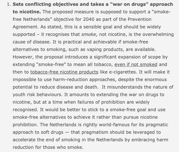 Sets conflicting objectives and takes a “war on drugs” approach to nicotine.Detail >  https://clivebates.com/documents/NLFlavours/Part1.pdfSummary 1/12