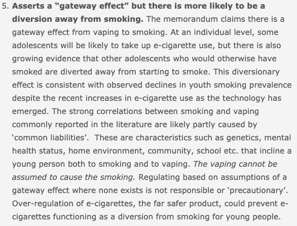 Asserts a “gateway effect” but there is more likely to be a diversion away from smoking https://clivebates.com/documents/NLFlavours/Part5.pdf5/