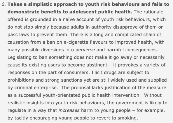 Takes a simplistic approach to youth risk behaviours and fails to demonstrate benefits to adolescent public health https://clivebates.com/documents/NLFlavours/Part6.pdf6/