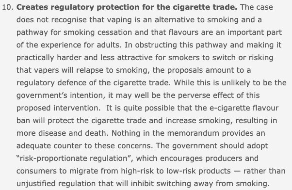 Creates regulatory protection for the cigarette trade https://clivebates.com/documents/NLFlavours/Part10.pdf10/