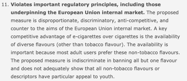 Violates important regulatory principles, including those underpinning the European Union internal market https://clivebates.com/documents/NLFlavours/Part11.pdf11/