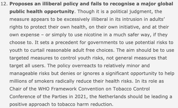 Proposes an illiberal policy and fails to recognise a major global public health opportunity https://clivebates.com/documents/NLFlavours/Part12.pdf12/