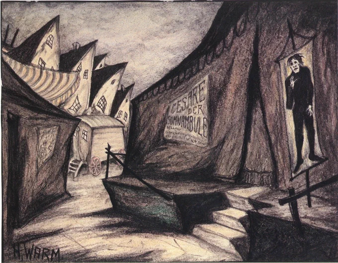 Concept drawings by Hermann Warm for THE CABINET OF DR. CALIGARI (1920). 