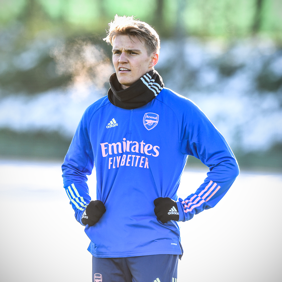 brfootball's tweet photo. Martin Odegaard trains with Arsenal for the first time 🔴 https://t.co/MN8TijAovV