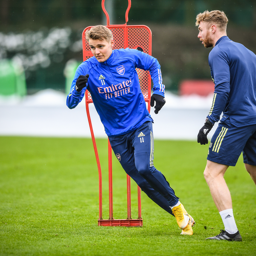 brfootball's tweet photo. Martin Odegaard trains with Arsenal for the first time 🔴 https://t.co/MN8TijAovV