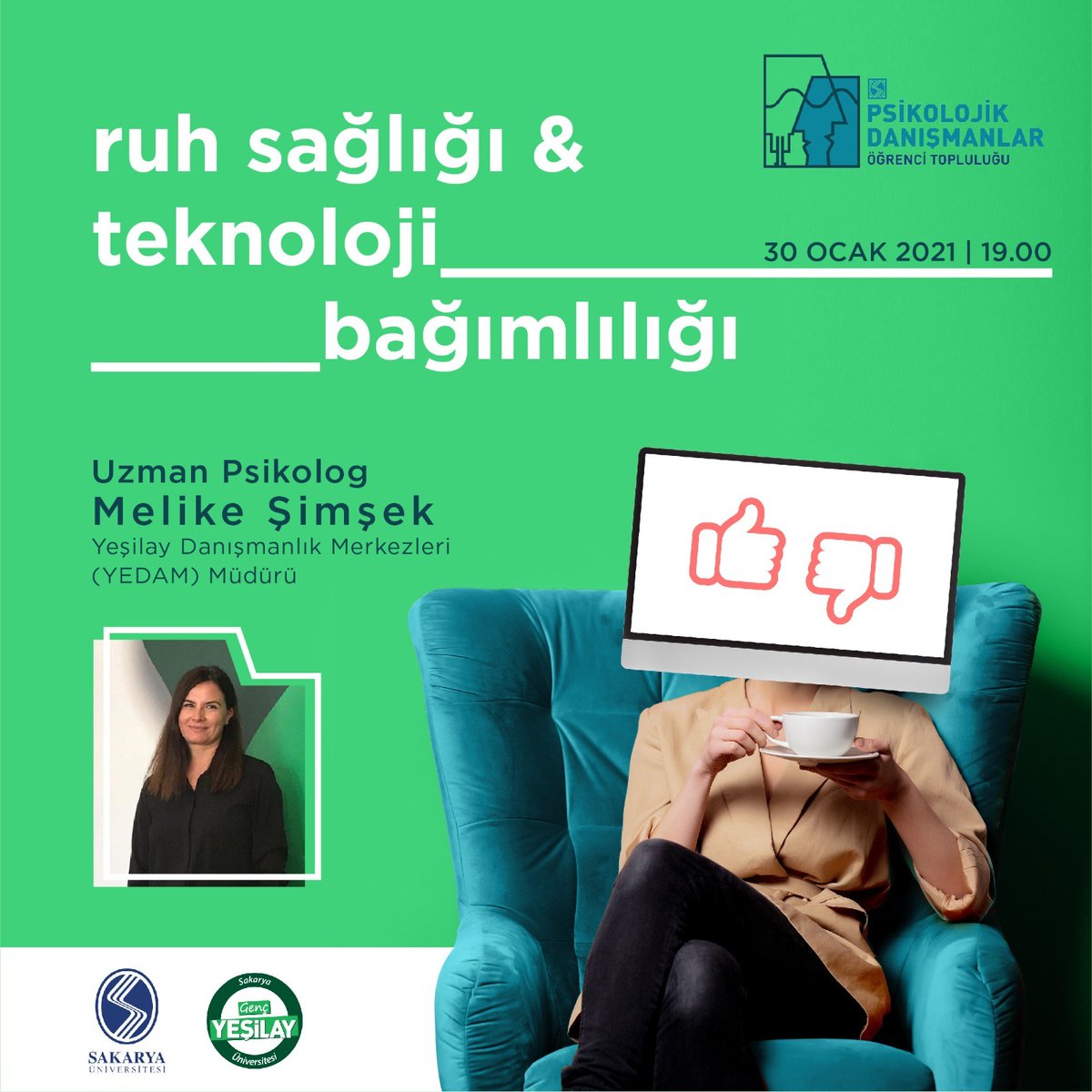 saugencyesilay's tweet photo. Herkese merhabalar💚
30 Ocak 2021 saat 19.00'da #Yeşilay Danışmanlık Merkezi (YEDAM) Müdürü Uzman Psikolog Melike Şimşek ile 'Ruh Sağlığı ve Teknoloji Bağımlılığı' konulu bir etkinlik gerçekleştireceğiz. Konuya ilgisi olan tüm arkadaşlarımızı bekleriz. https://t.co/SKEOXC77Xx https://t.co/Dj8N6ESleB