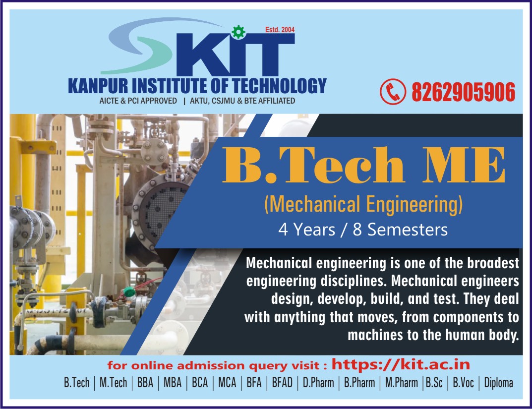 #Btech #ME #MechanicalEngineering #Engineer #Engineering #Opportunity #Career #CourseAtKit #KIT #TopPrivateCollege #Kanpur

For more details on courses Call / WhatsApp at 8262905906
Visit us at kit.ac.in   
Facebook: kit165
Instagram: kanpurinstituteoftechnology