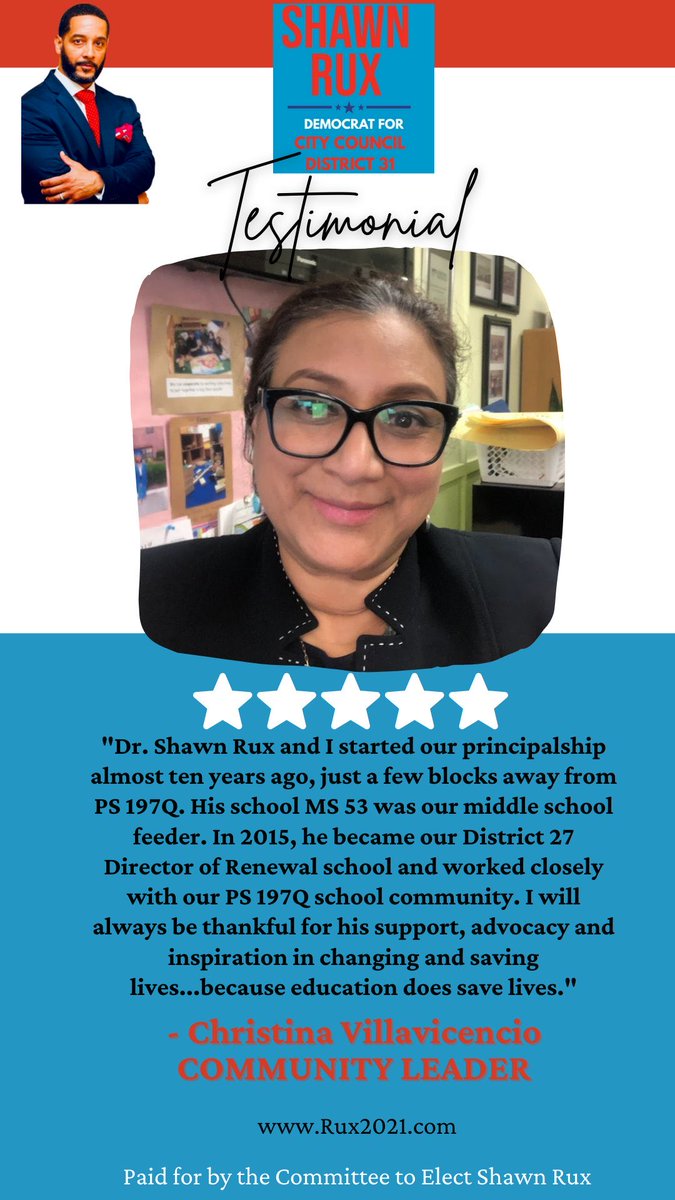 RuxShawn's tweet photo. π¨ Endorsement Alert π¨
Ms. V. And I began our school leadership journey together over 10 years ago! She is a true educational advocate and I am grateful for her support! #VOTERUX #RUX2021 #RUXforUS #educationsaveslives https://t.co/bwbDXExH2y