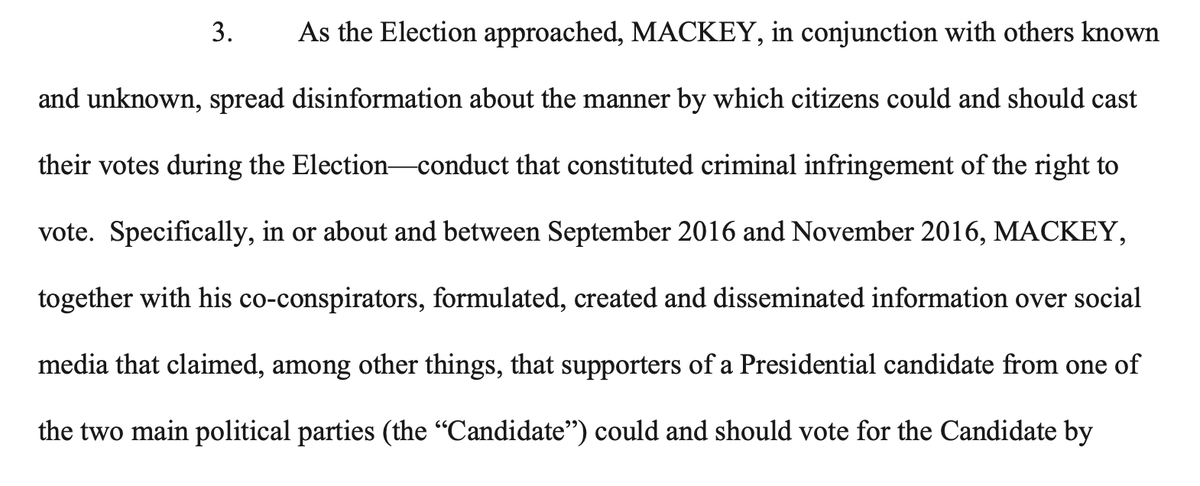 The manner of election attack was, in conjunction, known or unknown, with the Russian Federation, Mackey and others allegedly conspired to defraud Americans out of their right to participate in democracy. 