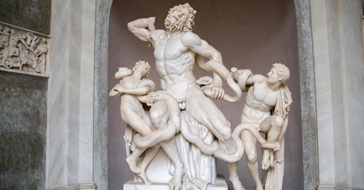 Classical Artwork of the Week  - Laocoön and His Sons(1/8) The statue of Laocoön and His Sons is one of the most famous works to survive from antiquity. It depicts the life-size Trojan priest Laocoön attempting to save his sons Antiphantes and Thymbraeus from sea serpents.