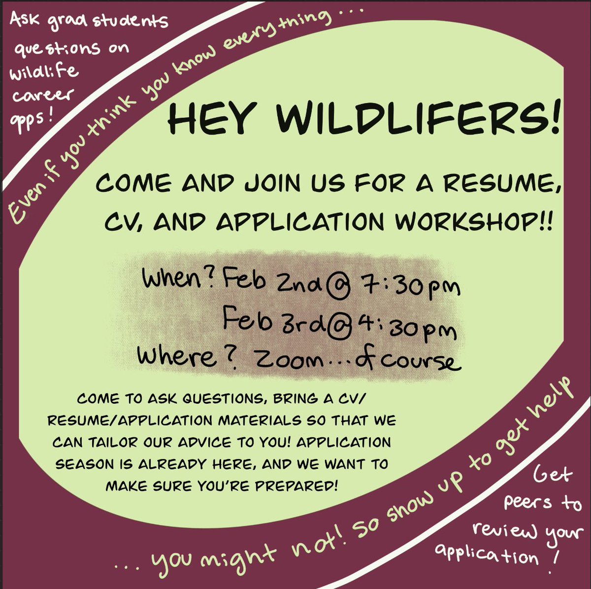 GMU STUDENTS!!! The dreaded application season is upon us, and for everyone who wants to pursue a summer internship, show up to one of these workshops (held over zoom) to work on your materials, ask questions, and force wisdom out of grad students like they’re pez-dispensers!!