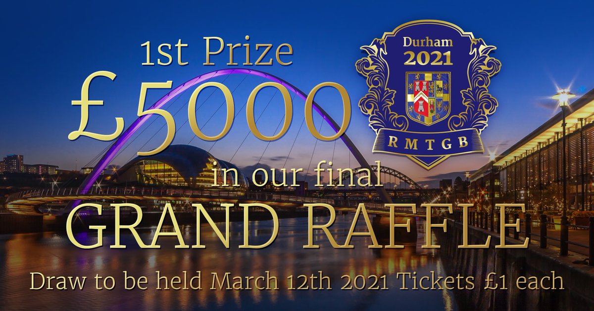 You could win £5,000 first prize for just £1 per ticket.
If you wish to purchase tickets yourself or for family and friends then please contact...
Andrew Foster 
Email: andrew.foster5@icloud.com
Mobile 07768661266 or 01325466501 <a href="/Masonic_Charity/">Masonic Charitable Foundation</a> 
<a href="/PGLDurham/">Durham Freemasons</a> <a href="/2021Durham/">Durham 2021 Festival</a>