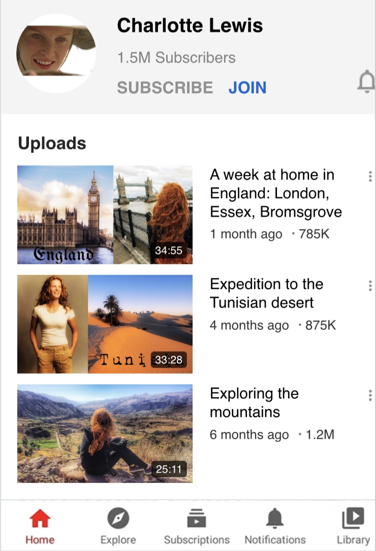 CHARLOTTE LEWIS - Travel vlogger. Her job as an anthropologist takes her to fascinating locations all over the world and, when she can, she films it and edits it all when she's back home. Her videos are extremely aesthetically pleasing and share educational tidbits too.