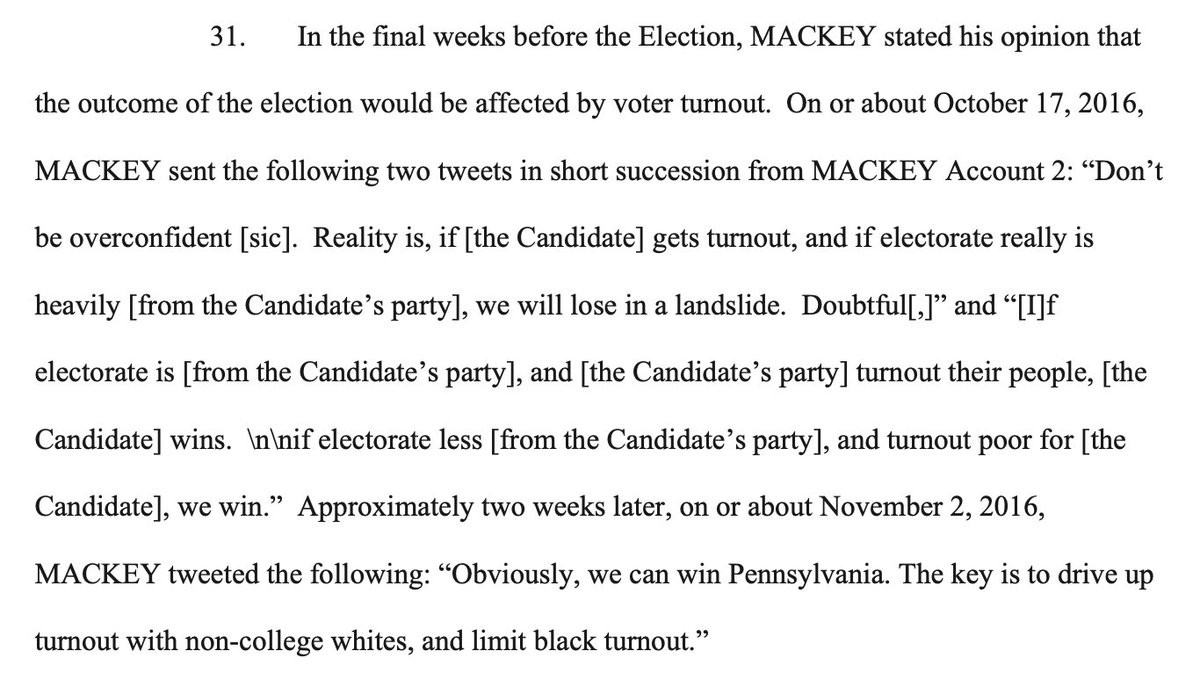 They worked to get a foreign-owned Mobster elected by working alongside hostile foreign intelligence to attack the voting rights of African-Americans.Please tell me these guys have superseding indictments coming. Enough for 1000 years in prison. 