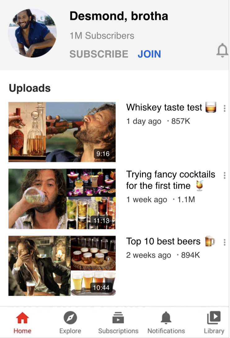 DESMOND HUME - a fun drinking channel! He reviews different types of drinks, ranks brands and kinds of alcohol, does taste tests and plays drinking games. More often than not he ends the videos being... not entirely sober.