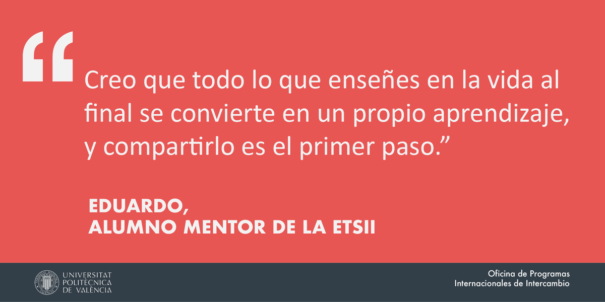 OPIIUPV's tweet photo. ¡Apúntate al programa mentor y vive la experiencia internacional en casa! Además de todo lo que aprenderás a nivel cultural, si te apuntas con tiempo, te puede dar algunos puntos extra para irte de Erasmus+ o Promoe.
Apúntate desde tu Intranet > AIRE > Programa Mentor https://t.co/Ym1cx9zuGD
