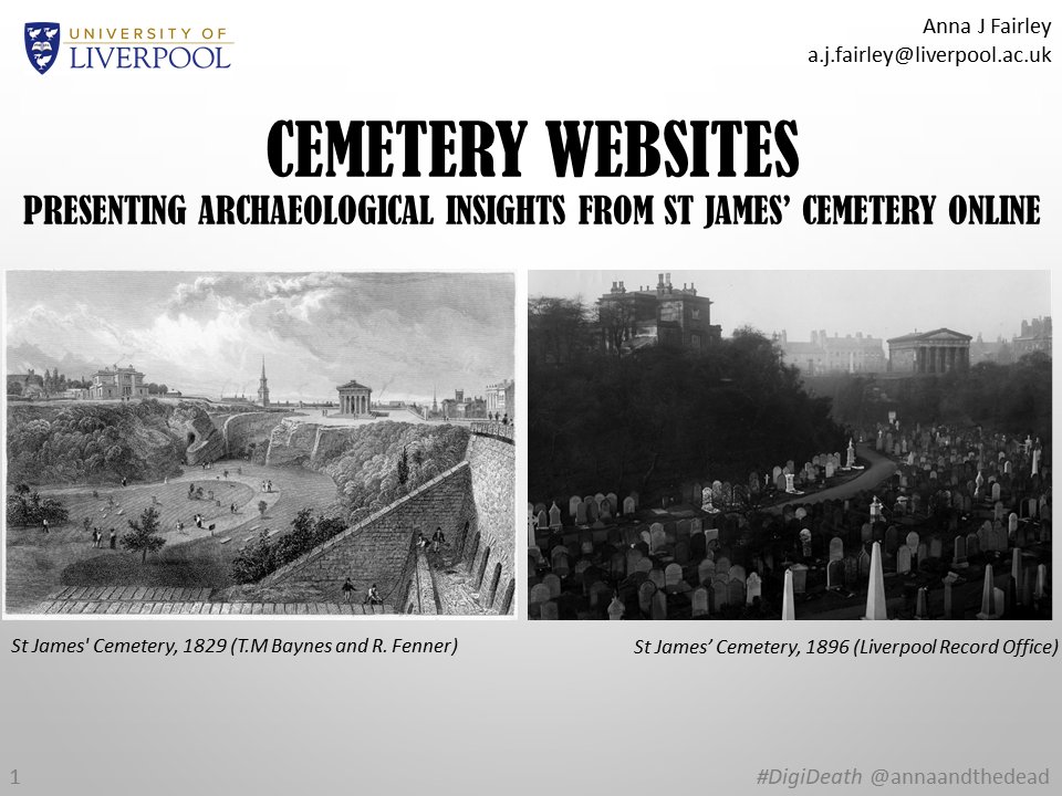 1/ Hello! I’m Anna, an archaeology PhD student  @LivUni studying C19th cemeteries in  #Liverpool. This is a presentation of research on St James’ Cemetery and the dissemination of mortuary archaeology online that I conducted for my MA  #DigiDeath