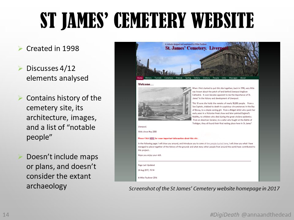 11/ Let’s put this online! In 1998 a local historian set up a website for St James’. I acquired the site in late 2017 shortly before he was to take it down. I updated the design, digitised my memorial map and the partial names database, and added new research  #DigiDeath