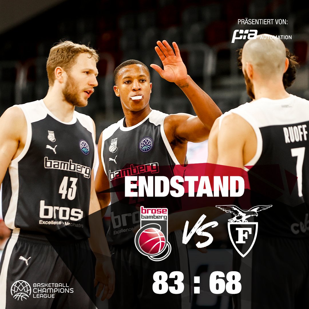 Bamberg_Baskets's tweet photo. WE WIN! 🔥 Und dabei liegt der Fokus heute klar auf dem „Wir“! 🤩 Wir sichern uns den 6. Sieg im 6. @BasketballCL-Spiel und elf von zwölf Spielern punkten! 💪🏽
Topscorer ist David Kravish mit 11, 5 unserer Jungs kommen auf 9 Zähler! #FreakCity #PUMAHoops https://t.co/z6cg511rgD