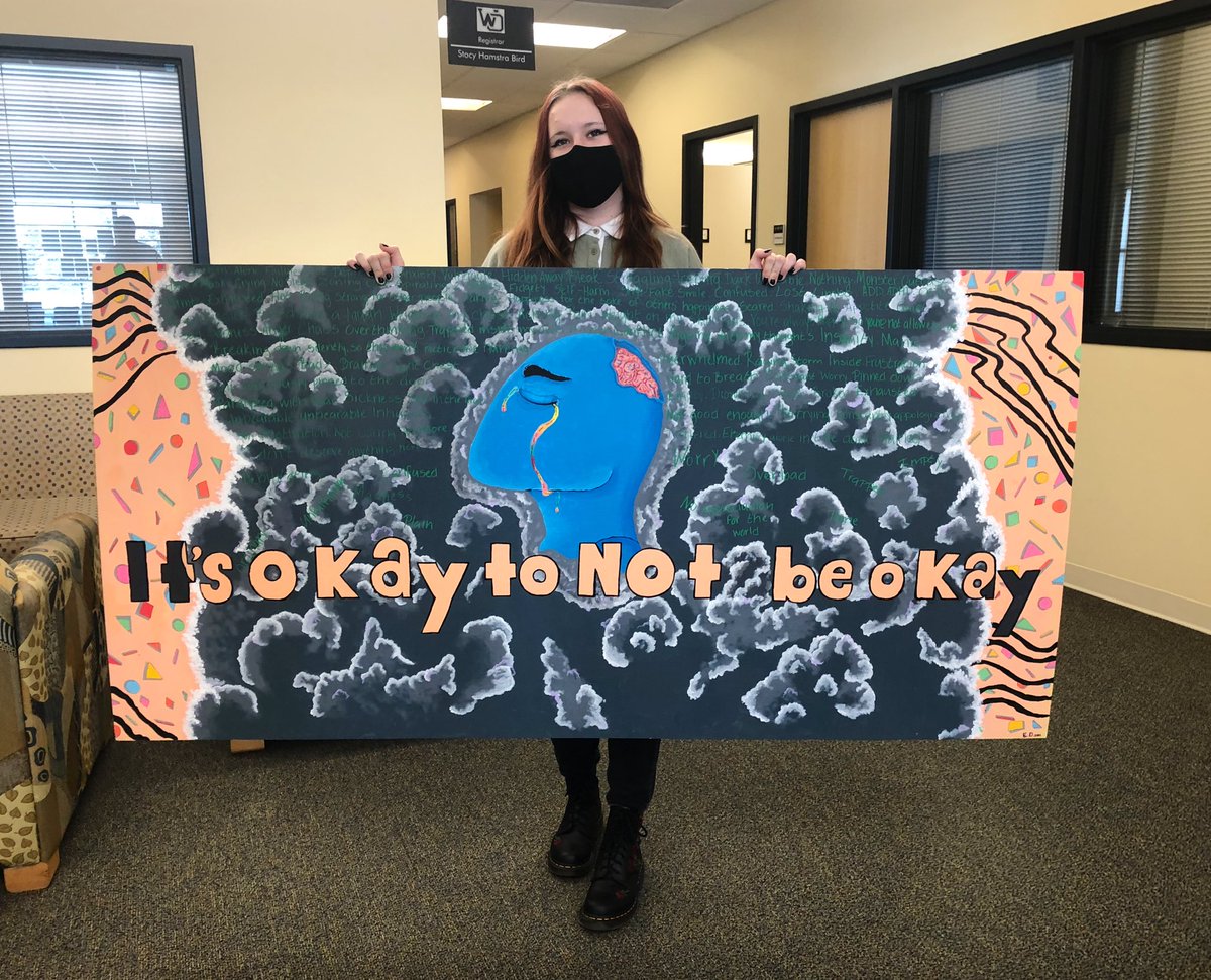 JakeManning12's tweet photo. Freshman @WestOttawaHS and member of @WORenaissance, Jade DeMaagd created this piece of artwork to hang on the wall of our counseling lobby to “provide something encouraging and hopeful” for students to look at in a moment they may need it. 👏🏽👏🏽👏🏽 https://t.co/iqvMZskCBE