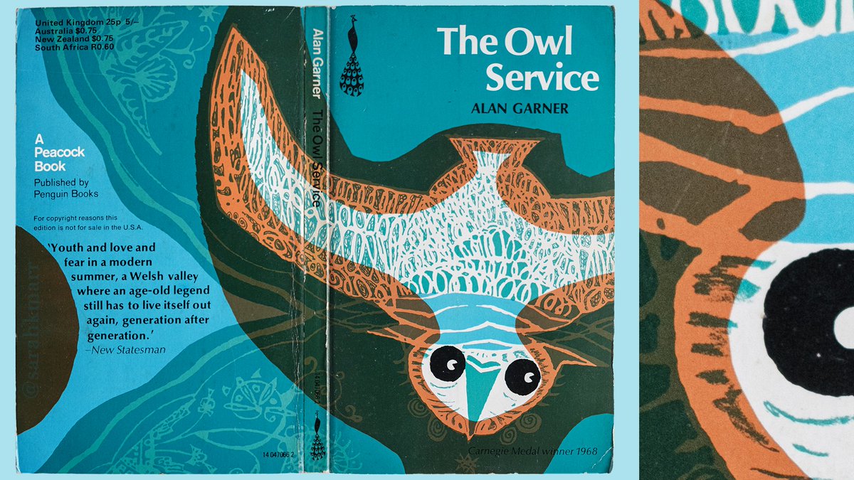 "The Owl Service", Alan Garner, Peacock Books, 1969, reprinted 1969, 1970, 1971—This copy arrived yesterday. That incredible cover—my favourite of them all—is by Charles Keeping (uncredited in my 1971 reprint, but credited in  @folk_horror's 1972 reprint).— #OwlService 7/22