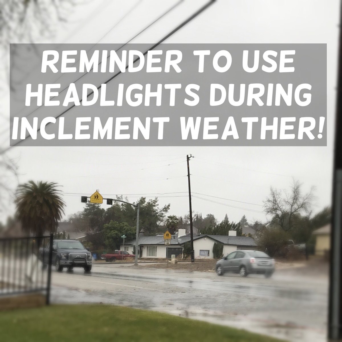 Help keep you and others safe by remembering to turn on your headlights during inclement weather ☔️⛈🚨